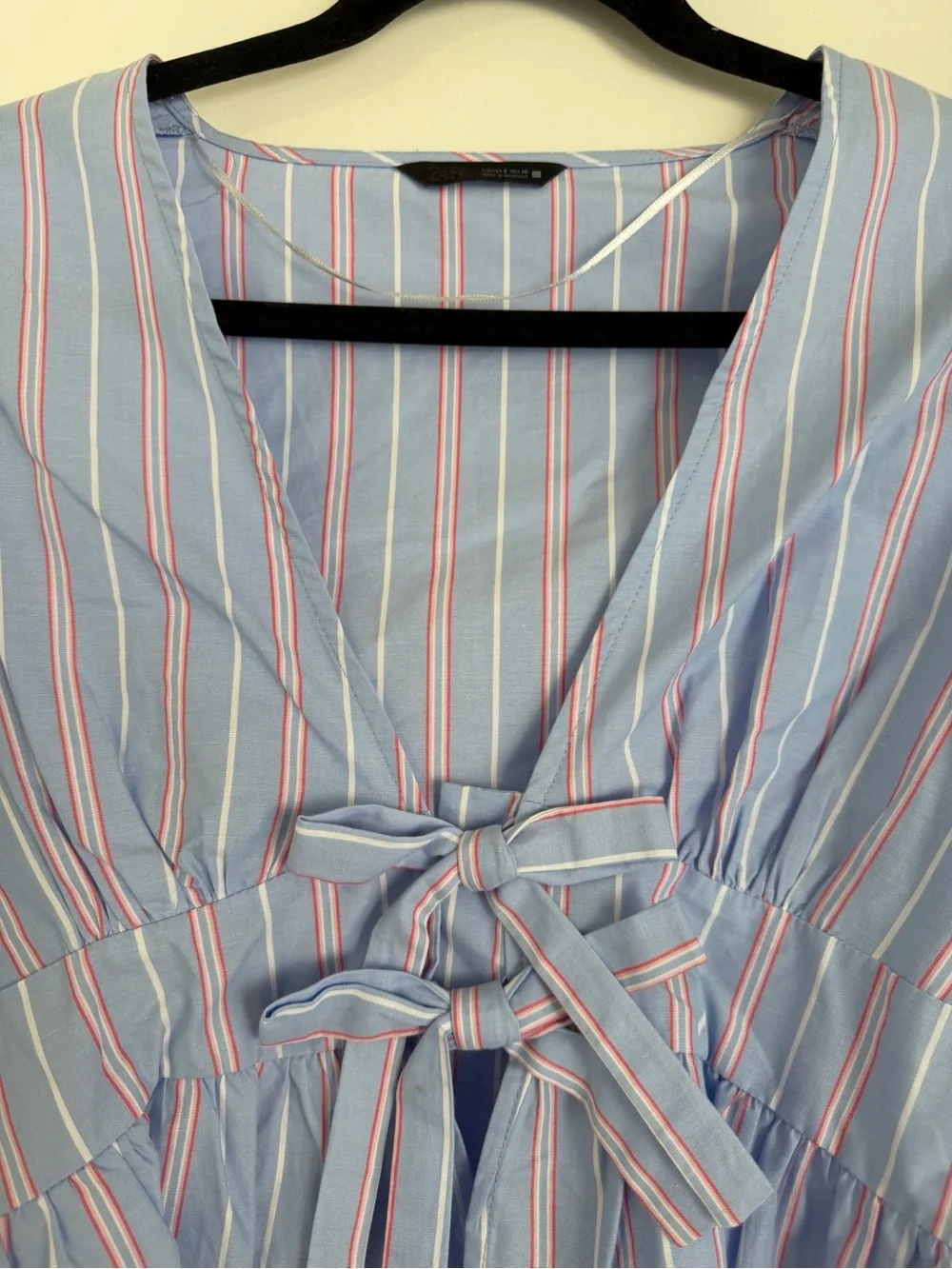 Zara Blue and White Striped Tie-Front Peplum Blouse NWOT